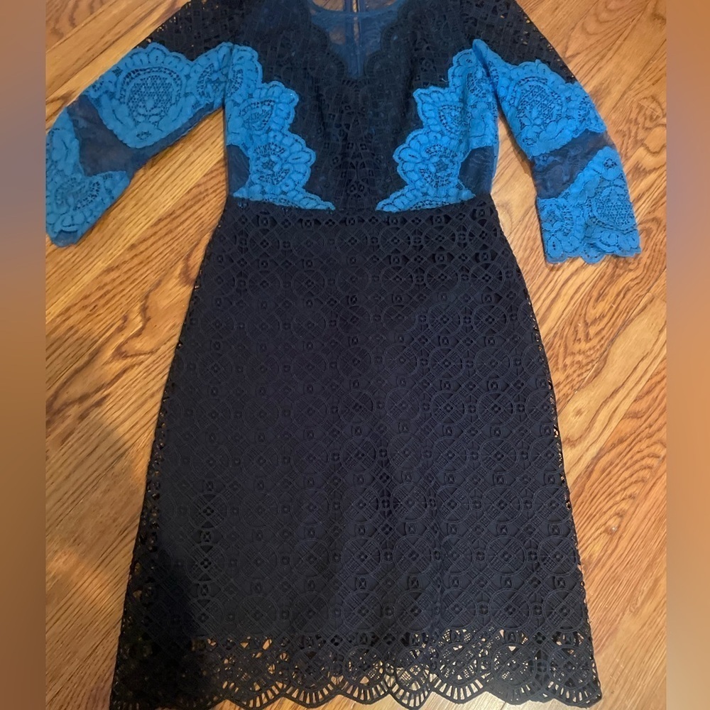 SANDRO Black and Blue Lace Design Dress - Picture 2 of 8